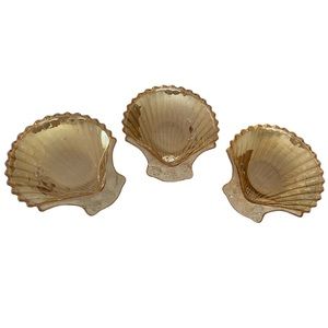 Set of 3 Vintage MARIGOLD CARNIVAL GLASS/Luster Ware Clam Shell-Shaped Dishes
